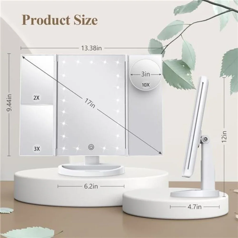 Makeup Mirror Vanity Mirror with Lights, 2X, 3X, 10X Magnification,Touch Control